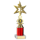 GOLD/RED 'DANCE/GYM' STAR FIGURE ASSEMBLED ON MARBLE (1" CEN/2" TUBE) - 9in